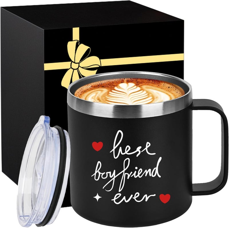 MNZZ 14 Oz Insulated Coffee Mug with Lid Handle Stainless Steel Spill Leak Proof Heavy Large Reusable Thermal Gift Him Wedding Tea Cup Day Valentines Camping Big Water Tumbler - Image 1